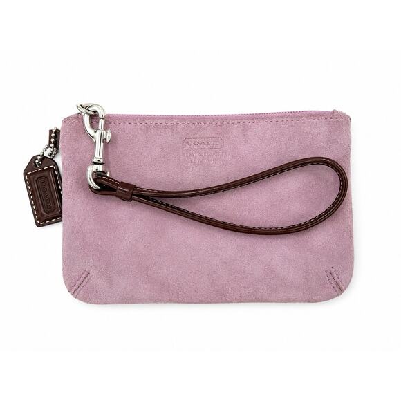 Coach Handbags - Coach Suede Wristlet Pouch Pink Lilac Mini Bag Leather Strap Y2K Vintage
